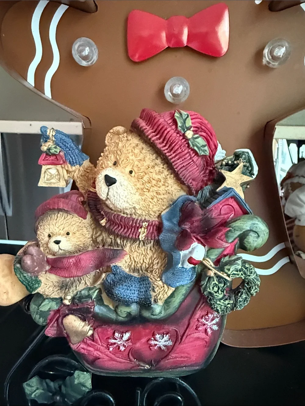 Vintage 90s Christmas Teddy Bear Sleigh Figurine Holiday Decor Collectible